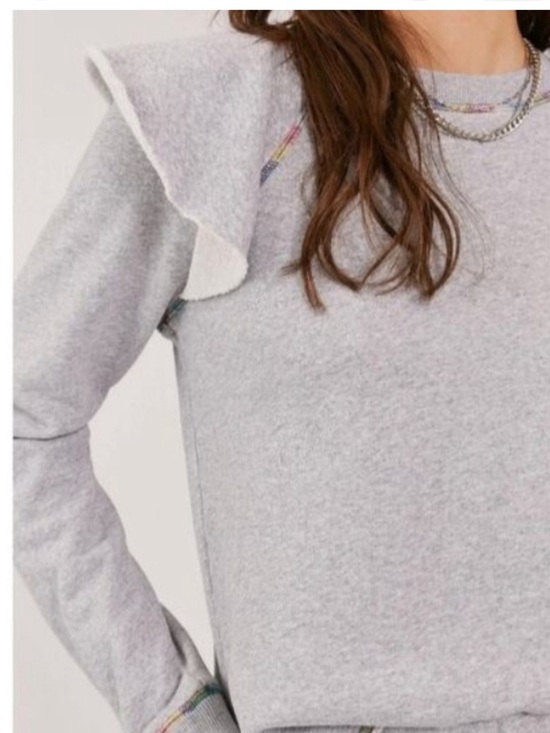 Something Navy Tops - Something Navy Light Gray Ruffle-Shoulder Sweatshirt